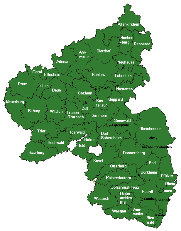 Übersichtskarte der Forstämter in Rheinland-Pfalz